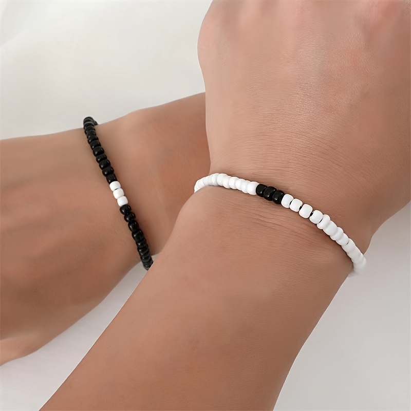Black and White Mixed Rice Bead Friendship Bracelet